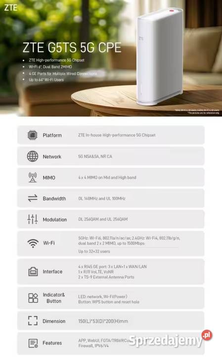 Router 5G ZTE G5TS fabrycznie nowy