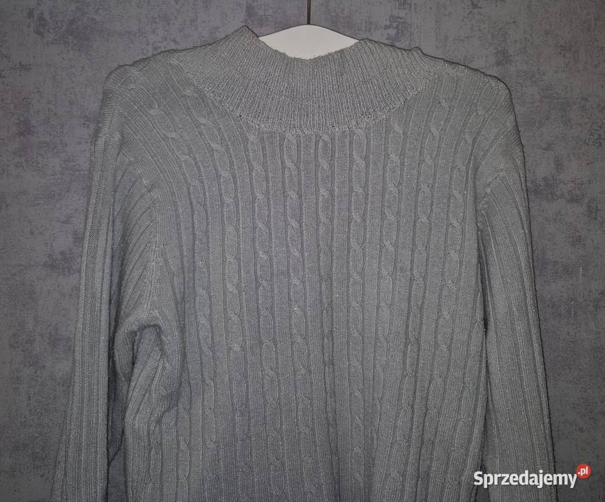 Sweter damski popielaty golf warkocze 38M Łódź