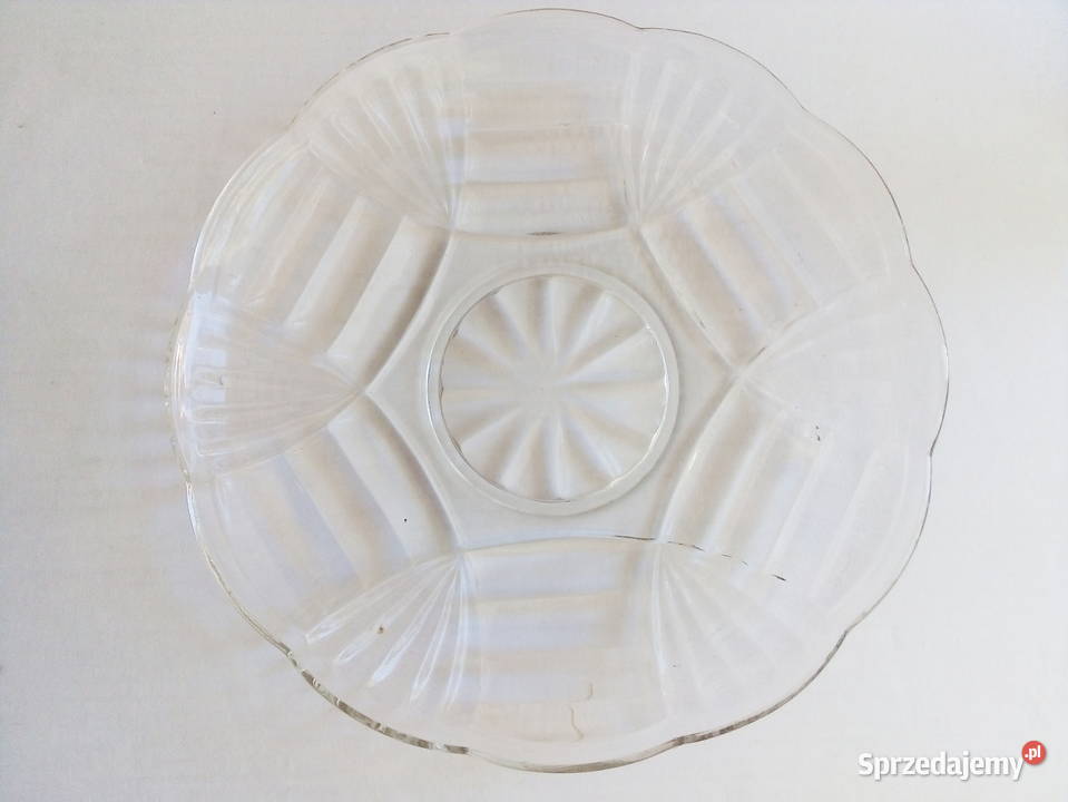 szklany talerz patera huta Niemen vintage PRL