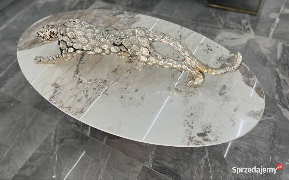 Złoty stolik kawowy Premium z kamiennym blatem
