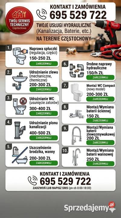 Hydraulik Usługi hydrauliczne Złota rączka Naprawa i serwis Częstochowa