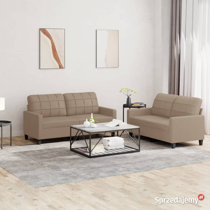 2osobowa sofa z poduszkami cappuccino sztuczna Warszawa