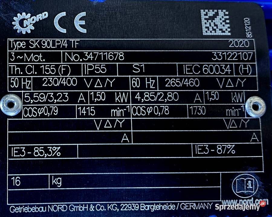motoreduktor przekładnia 15kW 43obr NORD kujawsko-pomorskie Pigża sprzedam