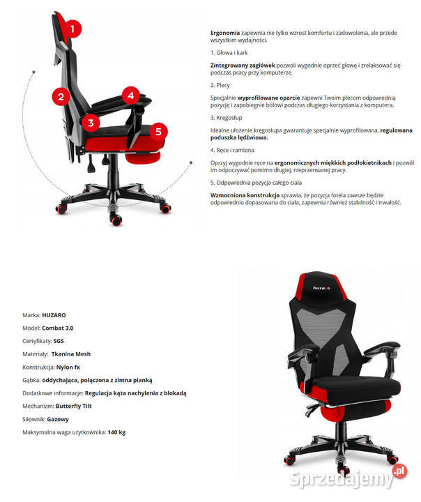 Fotel Gamingowy obrotowy Gracza Huzaro Combat 30 krzyżak Baranowo sprzedam