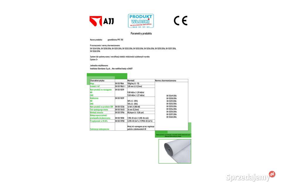 Geowłóknina ATESTOWANA PPC150 AJJ 4m szer Warszawa