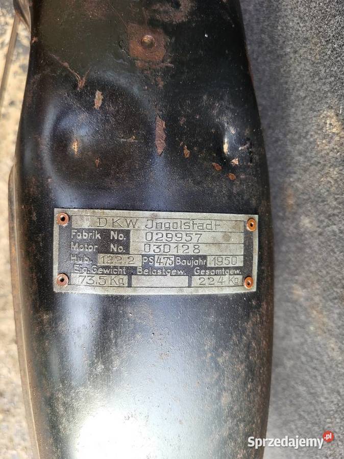DKW RT 125 BŁOTNIK PRZÓD TABLICZKA ZNAMIONOWA śląskie Rybnik