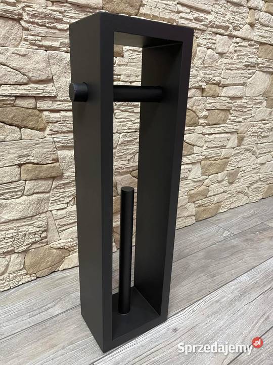 Stojak drewniany na papier toaletowy czarny i Akcesoria łazienkowe Dębica