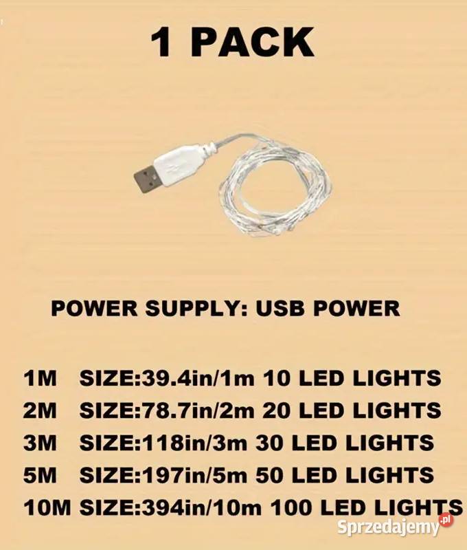 Światełka LED 5 m Zasilanie USB Białe Światło AS mazowieckie Płock