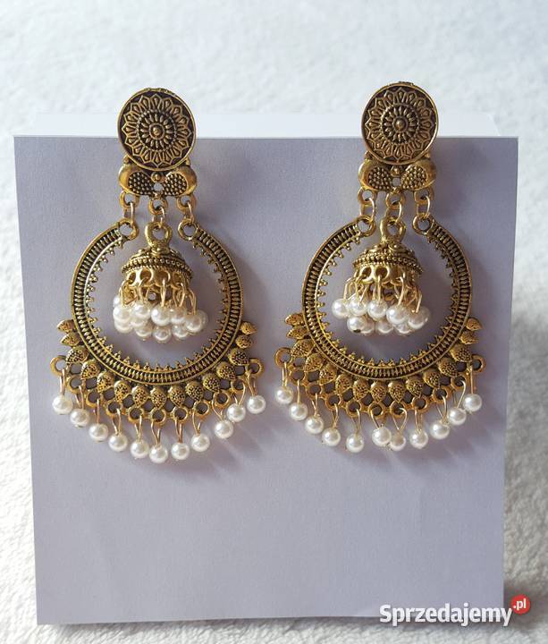 Nowe indyjskie kolczyki jhumka złoty kolor boho