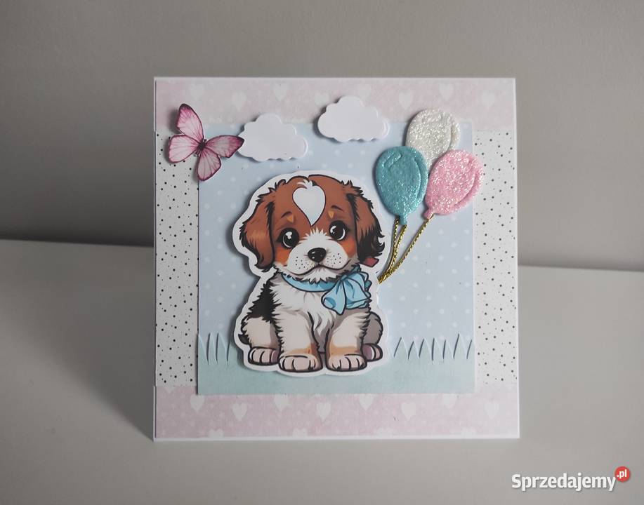 Kartka ręcznie robiona na urodziny z pieskiem Łódź