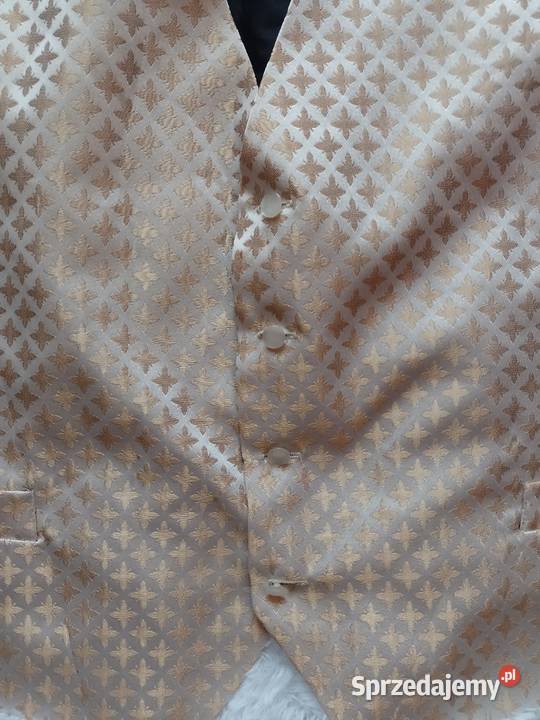 5XL Złota kamizelka garniturowa z poszetką z czarny