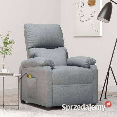 vidaXL Fotel masujący jasnoszary obity Fotele i krzesła obrotowe mazowieckie