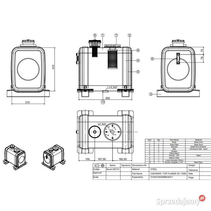 Zbiornik hydrauliczny stalowy kabiną 60 l