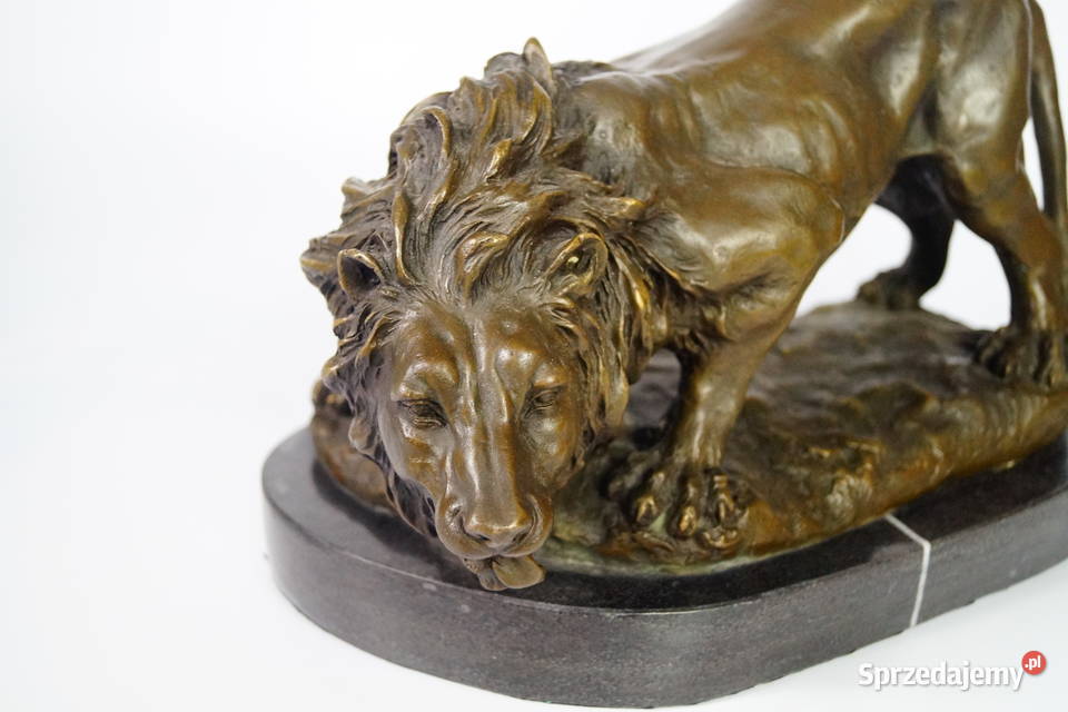 Figura z brązu groźny LEW piękna masywna rzeźba Gizałki