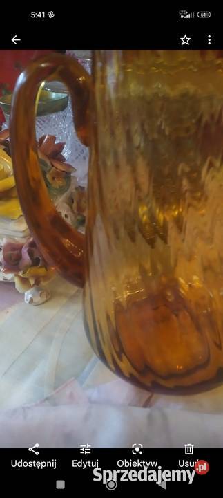 Dzbanek bursztynowy szkło kryształowe kanelowane