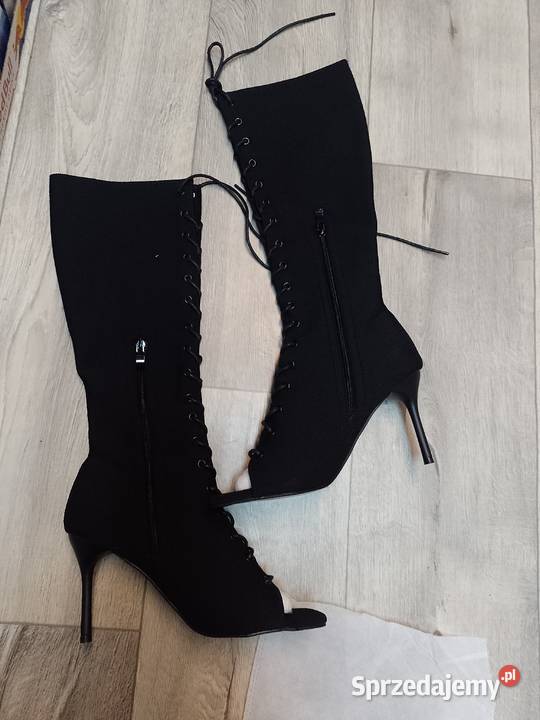 40 Czarne Sznurowane kozaki szpilki wieczorowe z Kraków