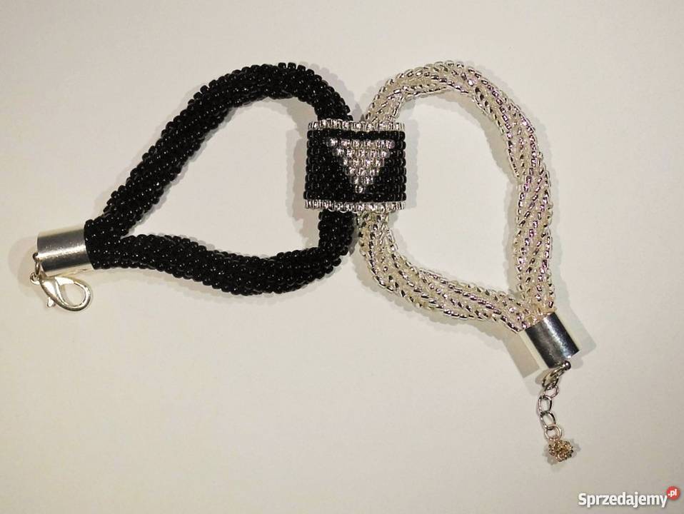 SrebrnoCzarna Bransoletka Z Koralików Katowice sprzedam