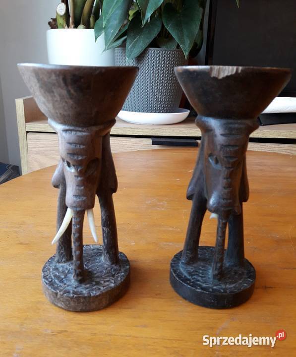 Świeczniki drewniane i słoń zestaw pamiątek z Gdynia