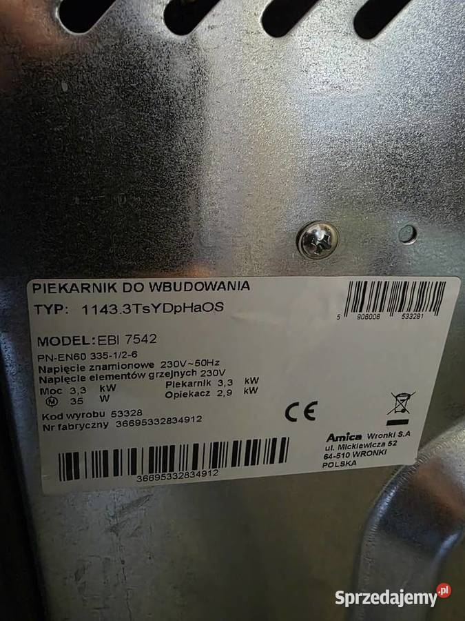 Piekarnik do zabudowy Amica EBI 7542 śląskie Katowice