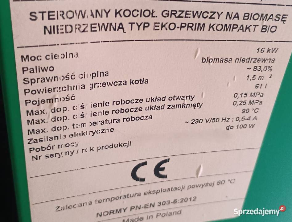 Kocioł dwupaleniskowy Eko prim kompakt bio 16kw Rzeszów