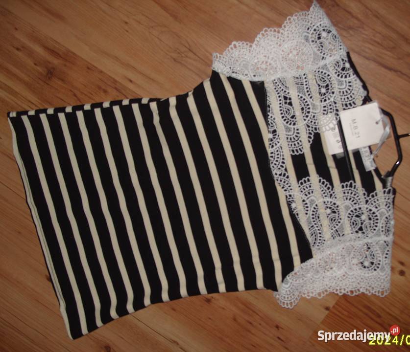 NOWY Topik Bluzka w czarno beżowe paseczki biały wielkopolskie Rawicz