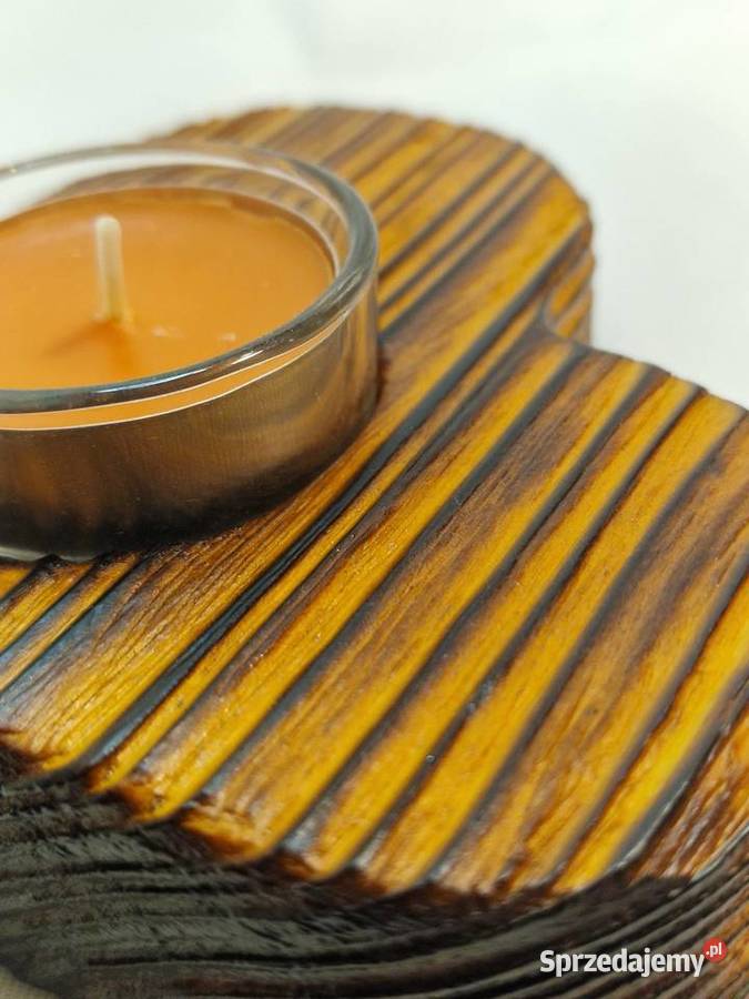 Świecznik drewniany serce koniakowy na tealight Sępopol