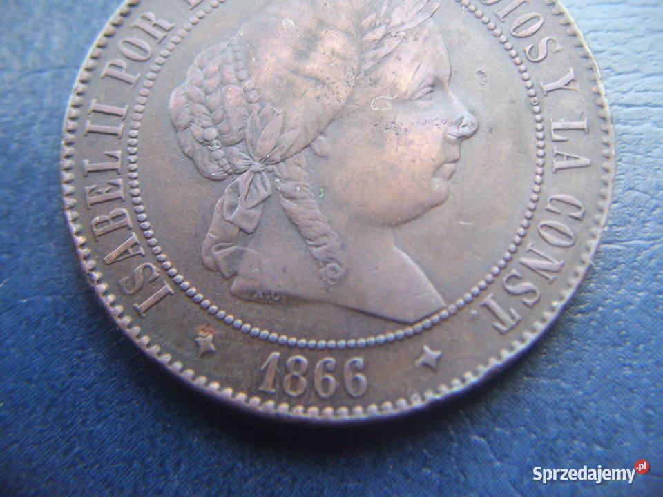 Stare monety 5 centym 1866 Hiszpania piekna podkarpackie Lesko