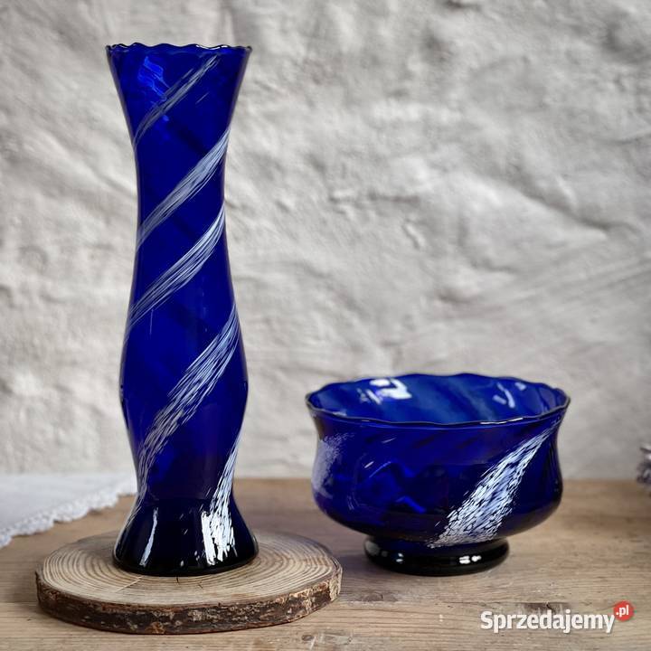 Komplet Krosno kobalt szkło PRL