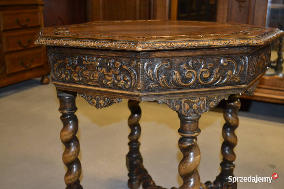 stół stolik neorenesansowy lity dąb Antyki śląskie Będzin