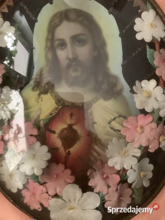 Stary Polski obrazek szkłem Łowicz