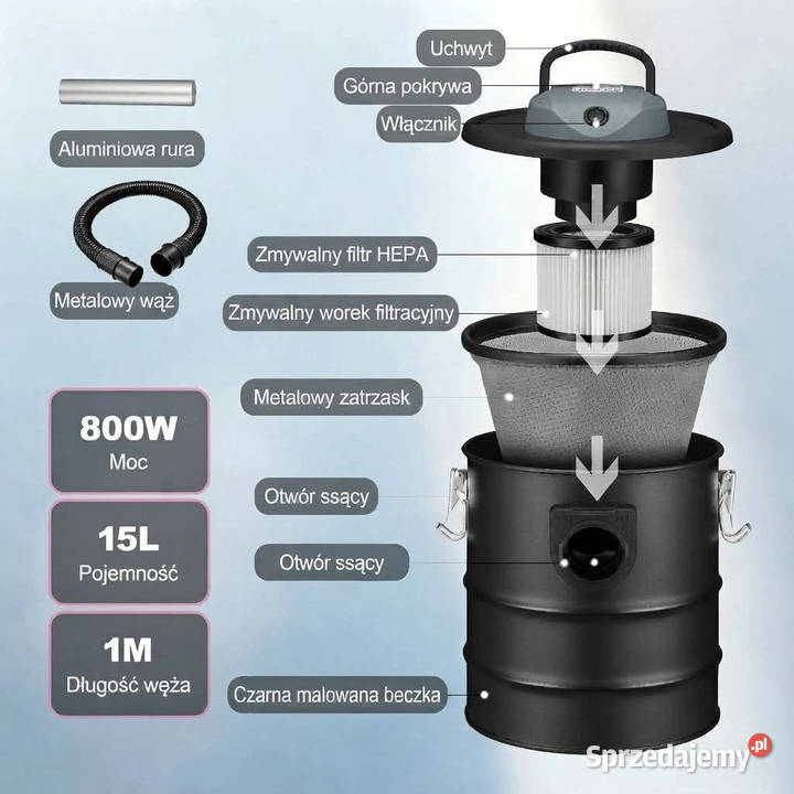 Odkurzacz kominkowy 15L 800W AGD drobne