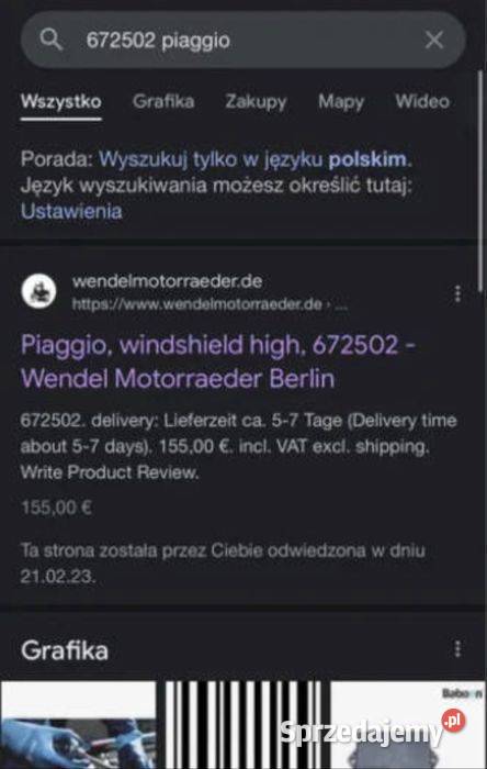 Nowa Szyba Piaggio Beverly Duża Wysoka 125300500