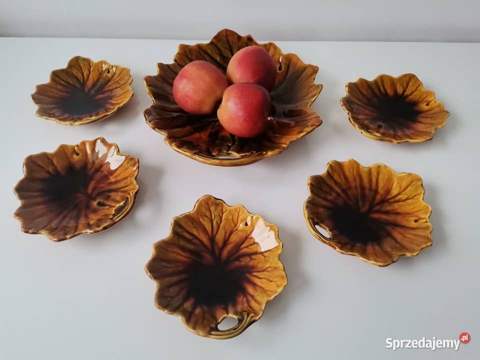 Stara patera talerze Liść ceramika design PRL Katowice