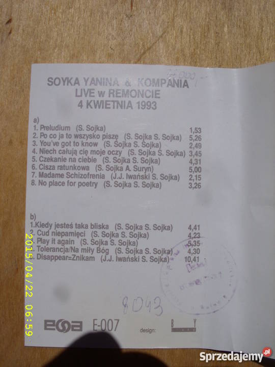 Jazz kaseta SOYKA YANINA KOMPANIALIVE dolnośląskie Wołów sprzedam