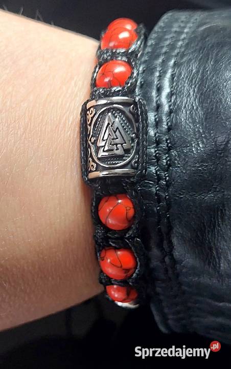 BRANSOLETKA RUNA VALKNUT STAL KAMIEŃ LAWA SZER Kraków