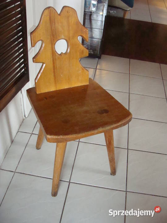 krzesło góralskie ciężkie lite drewno PRL