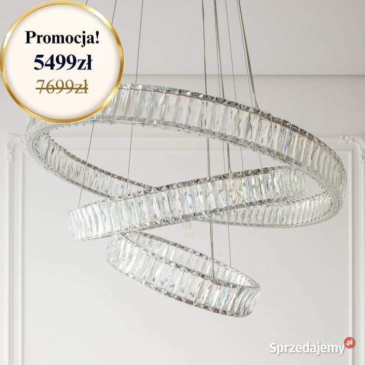 Żyrandol nowoczesny kryształowy srebrny ring Warszawa