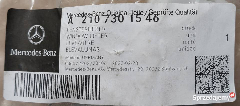 PODNOŚNIK SZYBY LEWY TYŁ MERCEDES W210 S210 dolnośląskie Mielęcin