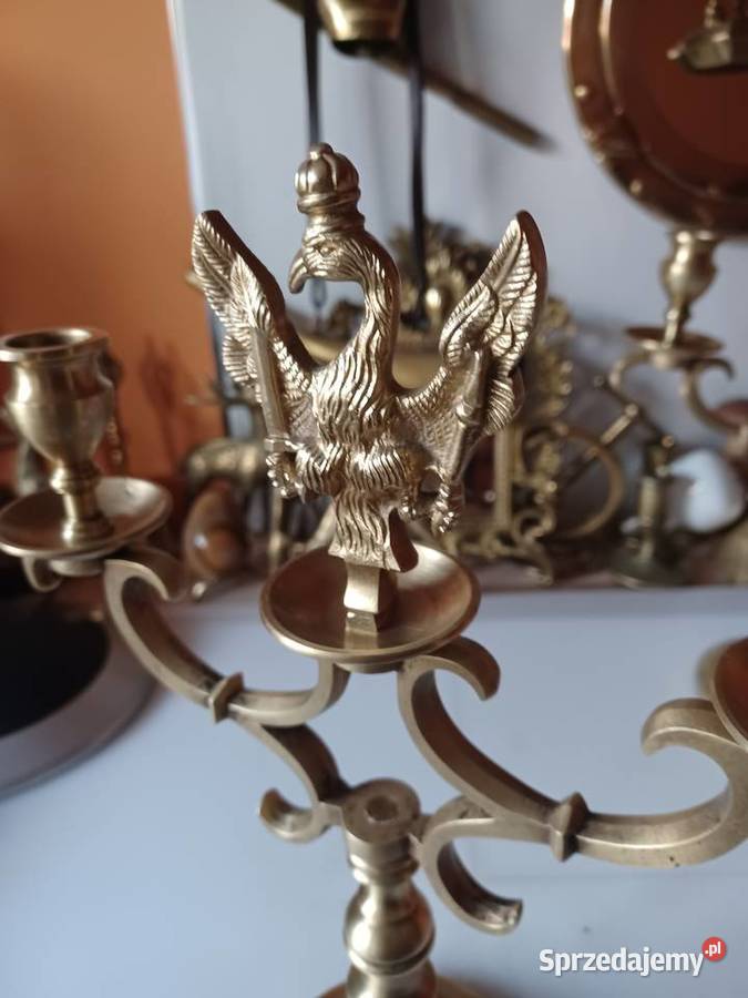 Piękny masywny mosiężny świecznik Księstwo Poznań