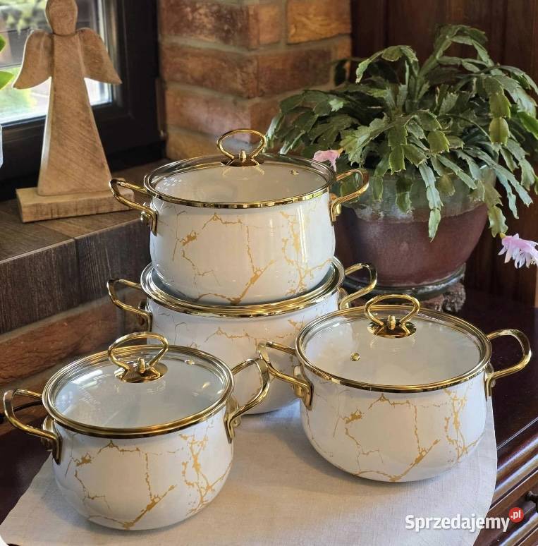 229 Garnki emalia kremowy marmur MASTERPAN Zabrze