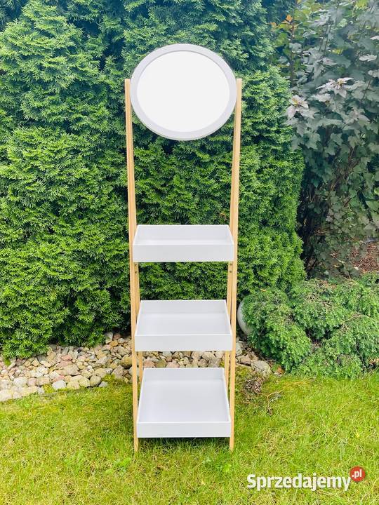 Regał bambusowy drabinka z półkami i lustrem