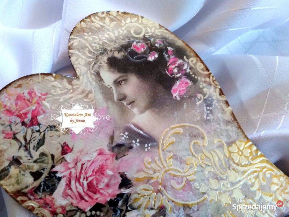 Zawieszka serce dekoracja rękodzieło Decoupage Rękodzieło Warszawa