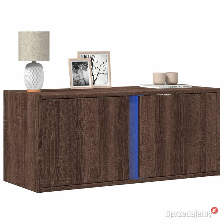 Ścienna szafka TV z LED brązowy dąb 80x31x35 Warszawa