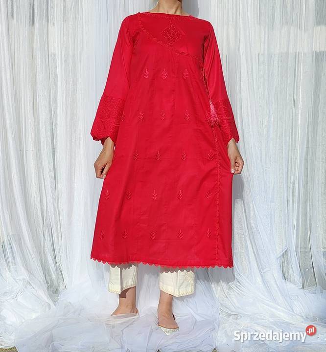 Długa tunika indyjska S 36 różowa bawełna boho