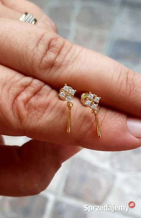 Nowe srebrne złocone kolczyki z cyrkoniami na srebrne Gdańsk