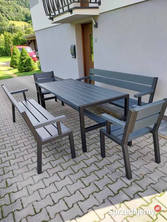 Stół ocynk zestaw mebli ogrodowych ławki fotele