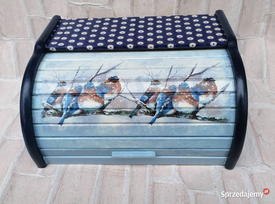 Chlebak z drewna decoupage Bolesławec sikorki Halinów
