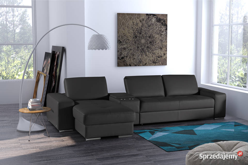 Nowoczesny Narożnik Regulacja Głębokości Skóra sprzedam