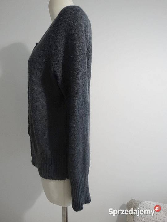 Sweter Kardigan Moherowy Wełniany Szary Ciepły szary/srebrny Łomża