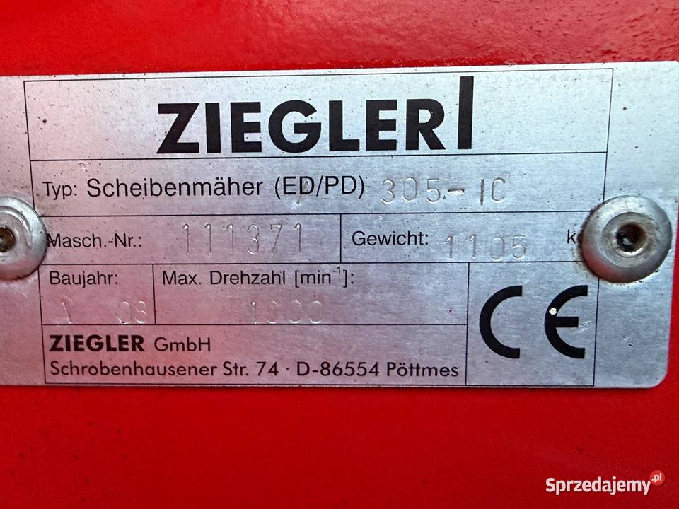 Kosiarka dyskowa Ziegler Powerdisc PD305IC Świeca